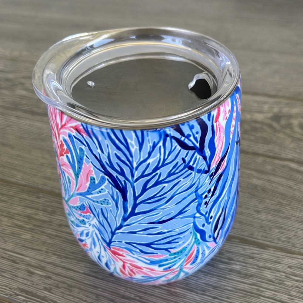 Lilly Pulitzer Coral Stainless Steel Wine Glass With Lid